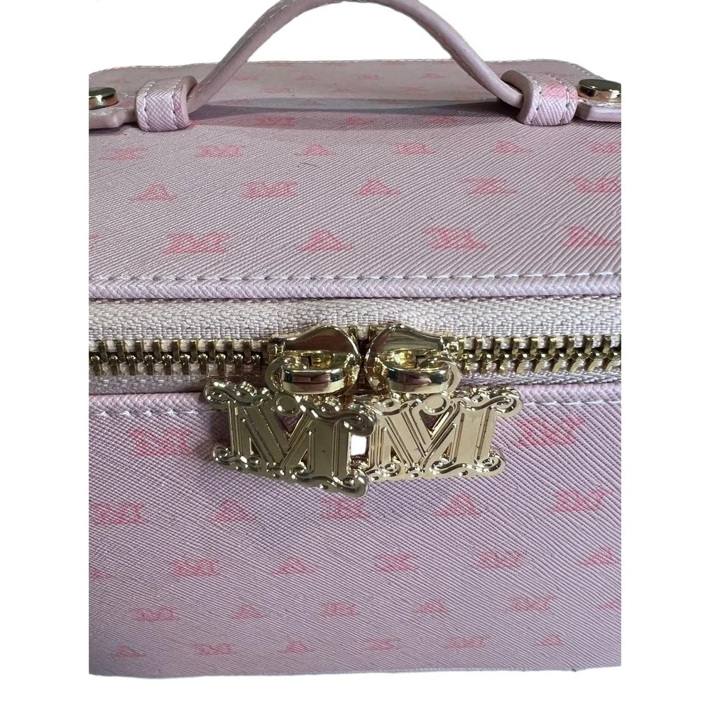 Max Mara Pink Monogram Pattern Vanity Case With Top Handle Zip Closure VIP Gift